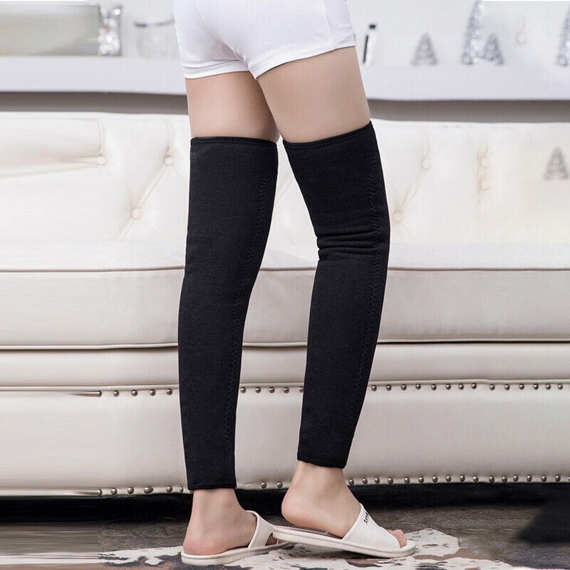 Unisex Wool Knee Length Leg Warmers Plain Black